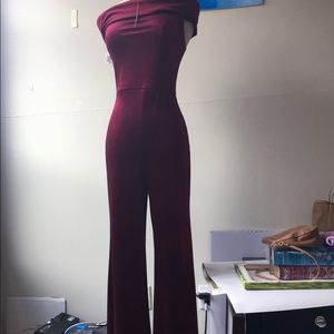 Red velvet jumpsuit NWT